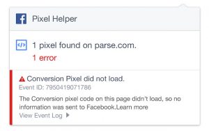 facebook pixel helper erreur