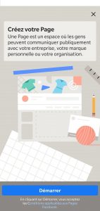 Début de la création de la page Facebook.