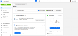 Accueil de Facebook creator Studio