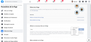 Rôle pour gérer une page Facebook