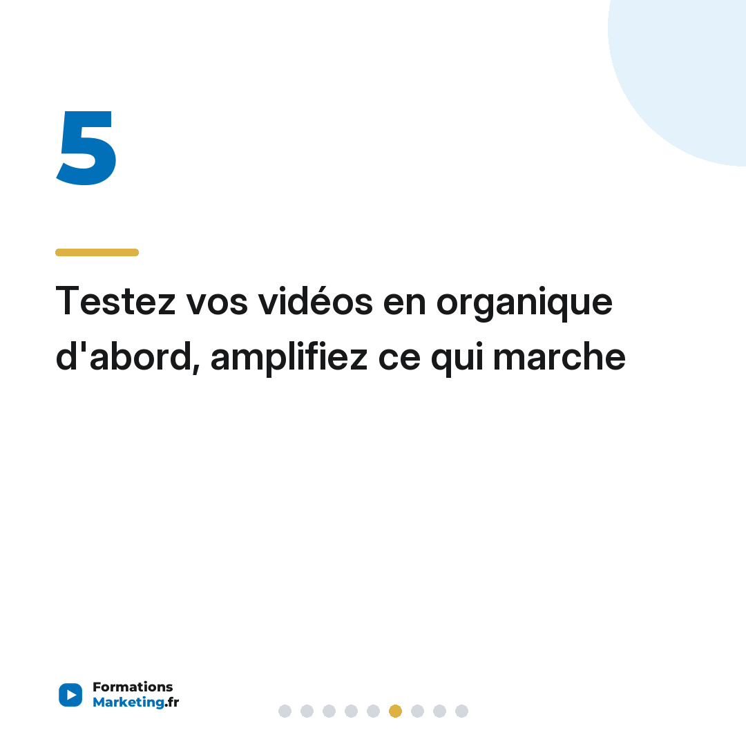 Testez vos vidéos en organique d'abord, amplifiez ce qui marche