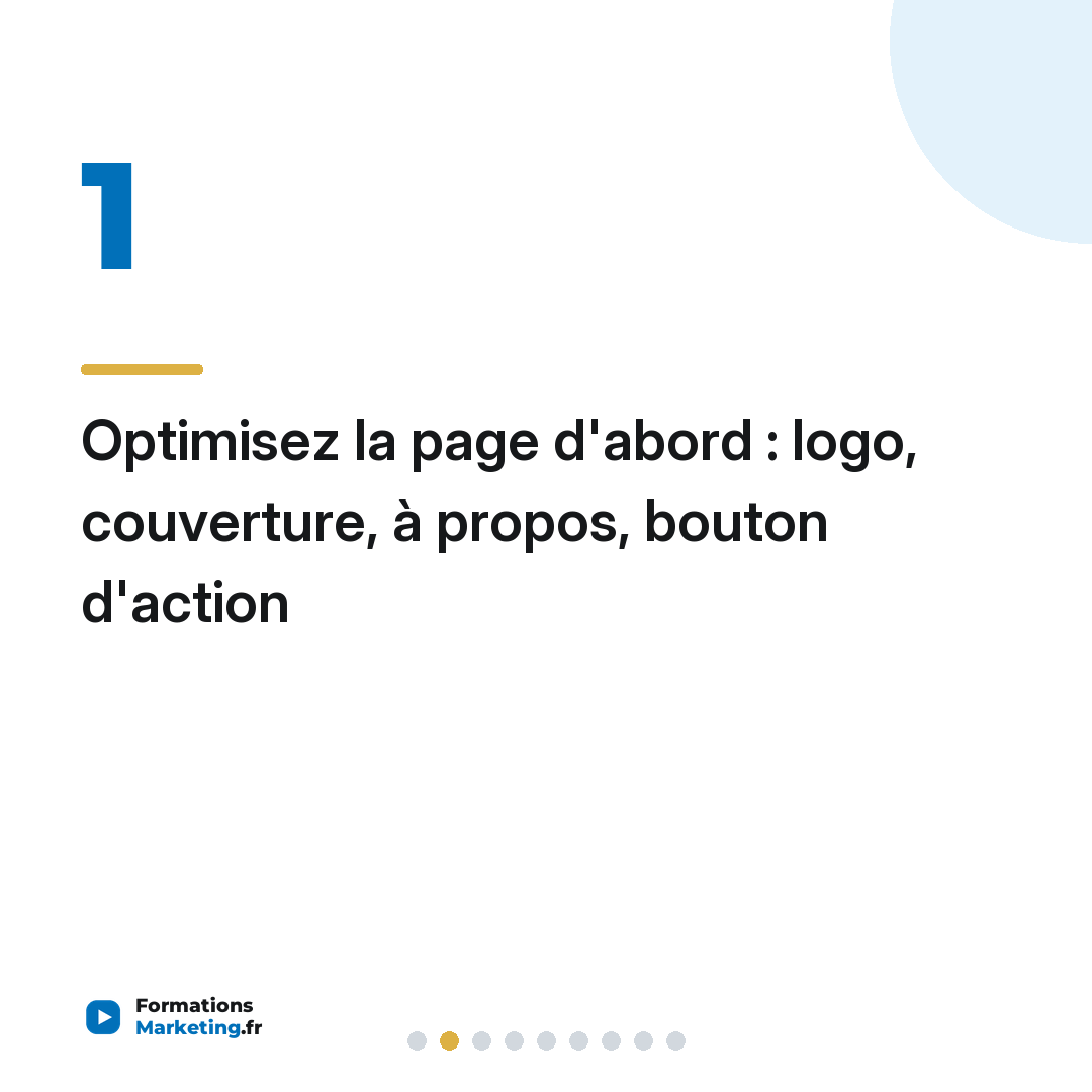 Optimisez la page d'abord : logo, couverture, à propos, bouton d'action