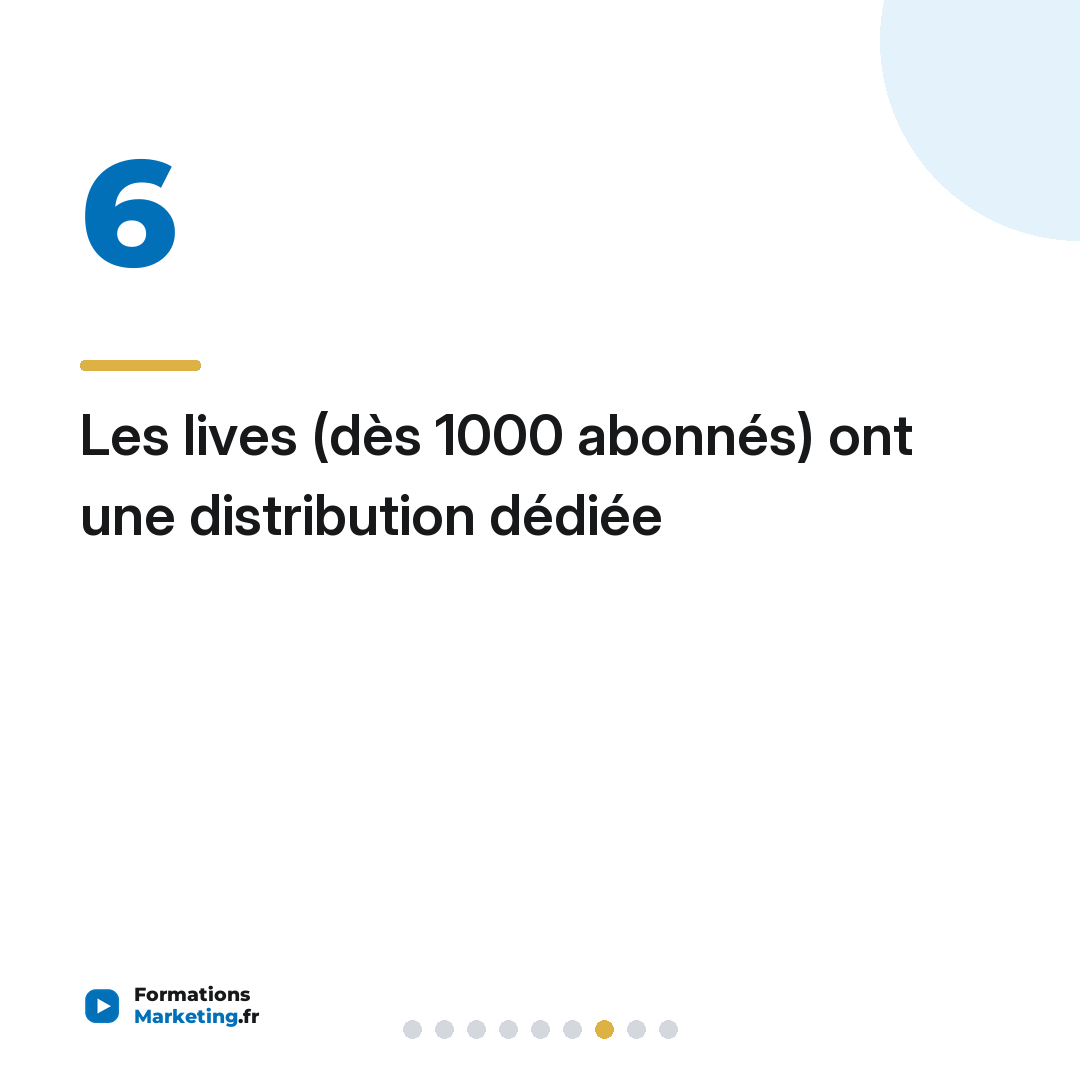 Les lives (dès 1000 abonnés) ont une distribution dédiée