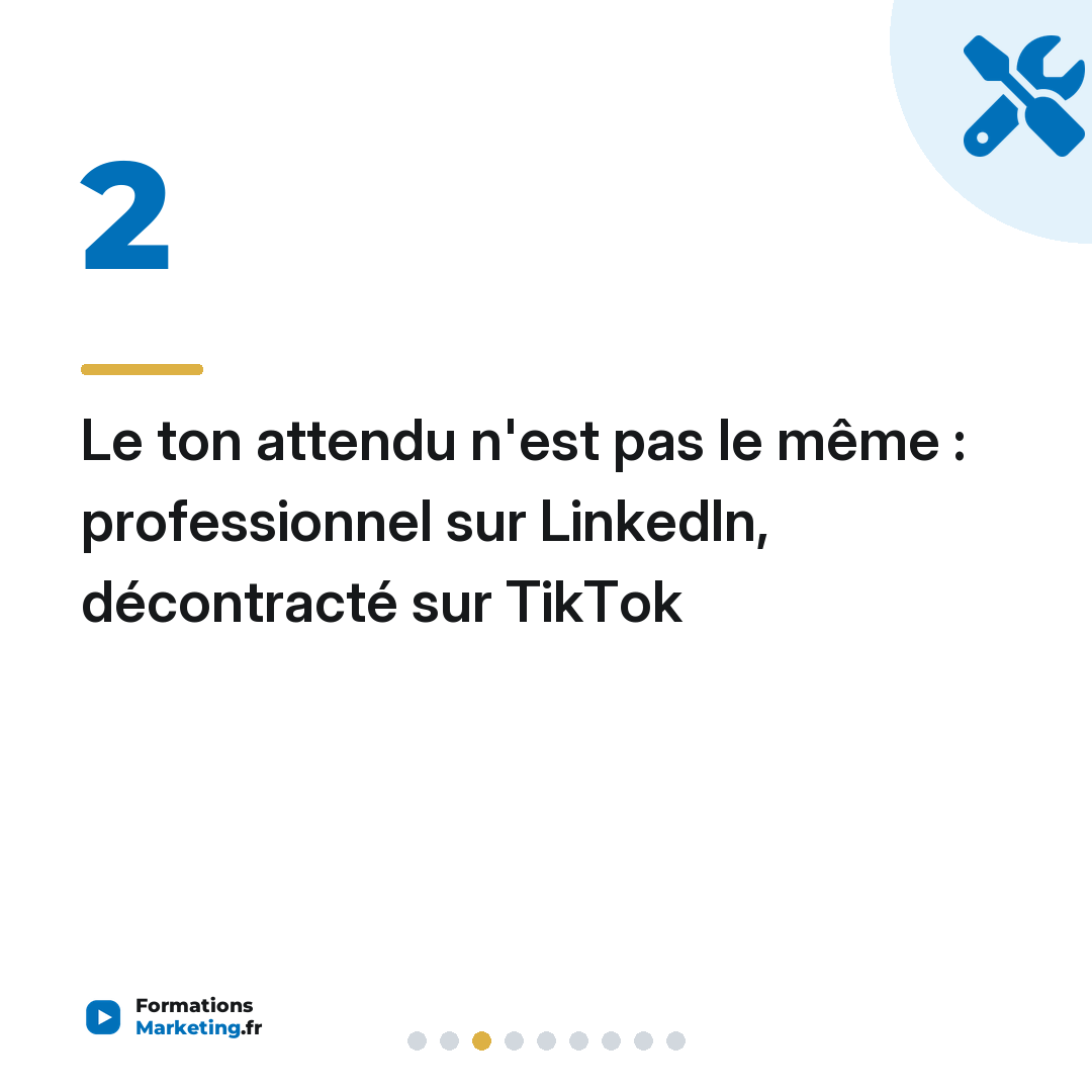 Le ton attendu n'est pas le même : professionnel sur LinkedIn, décontracté sur TikTok