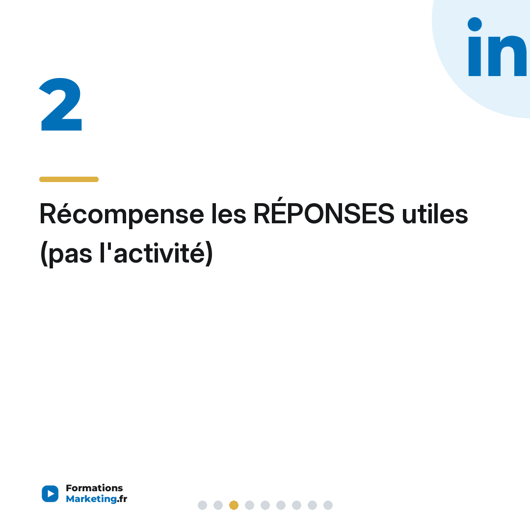 Récompense les RÉPONSES utiles (pas l'activité)