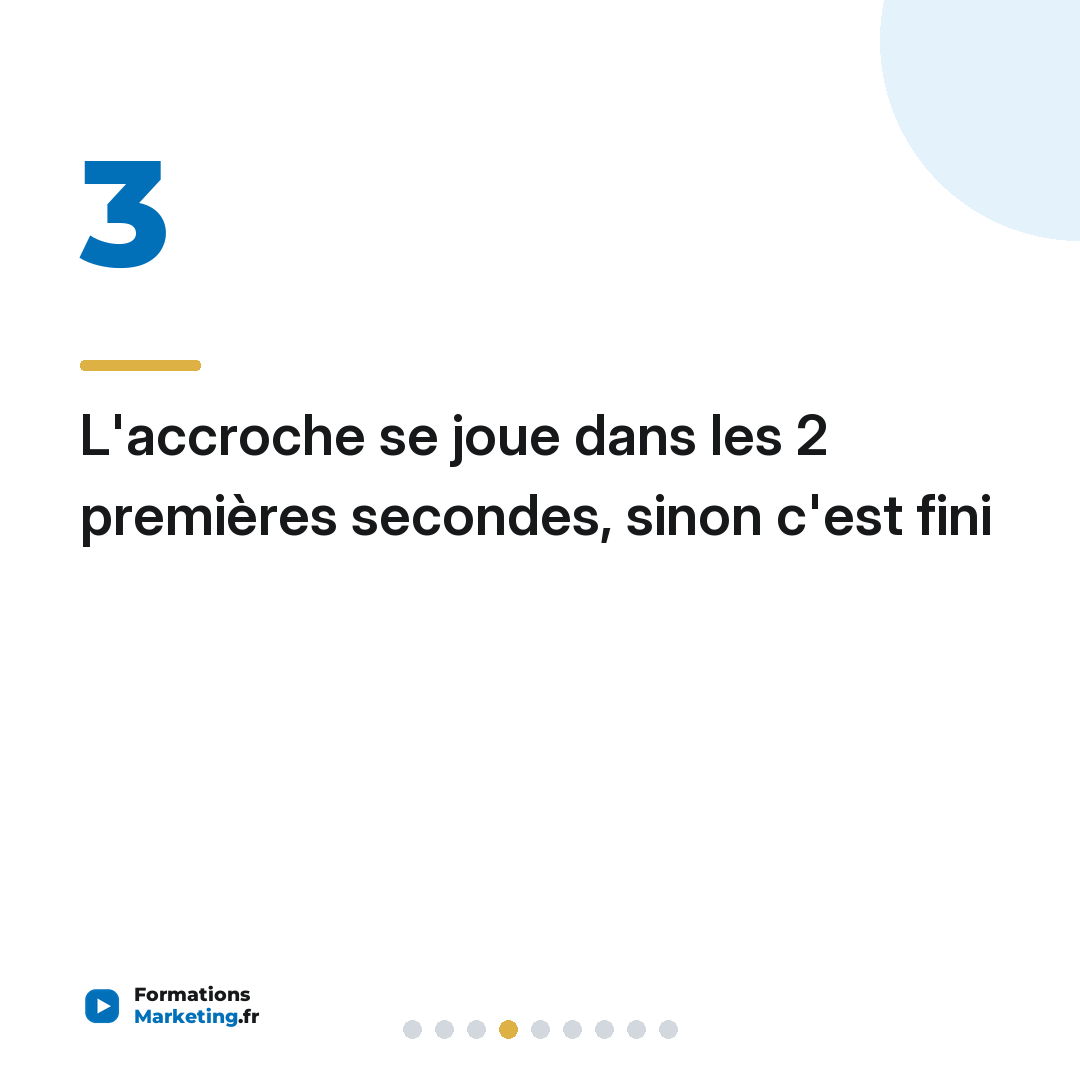 L'accroche se joue dans les 2 premières secondes, sinon c'est fini
