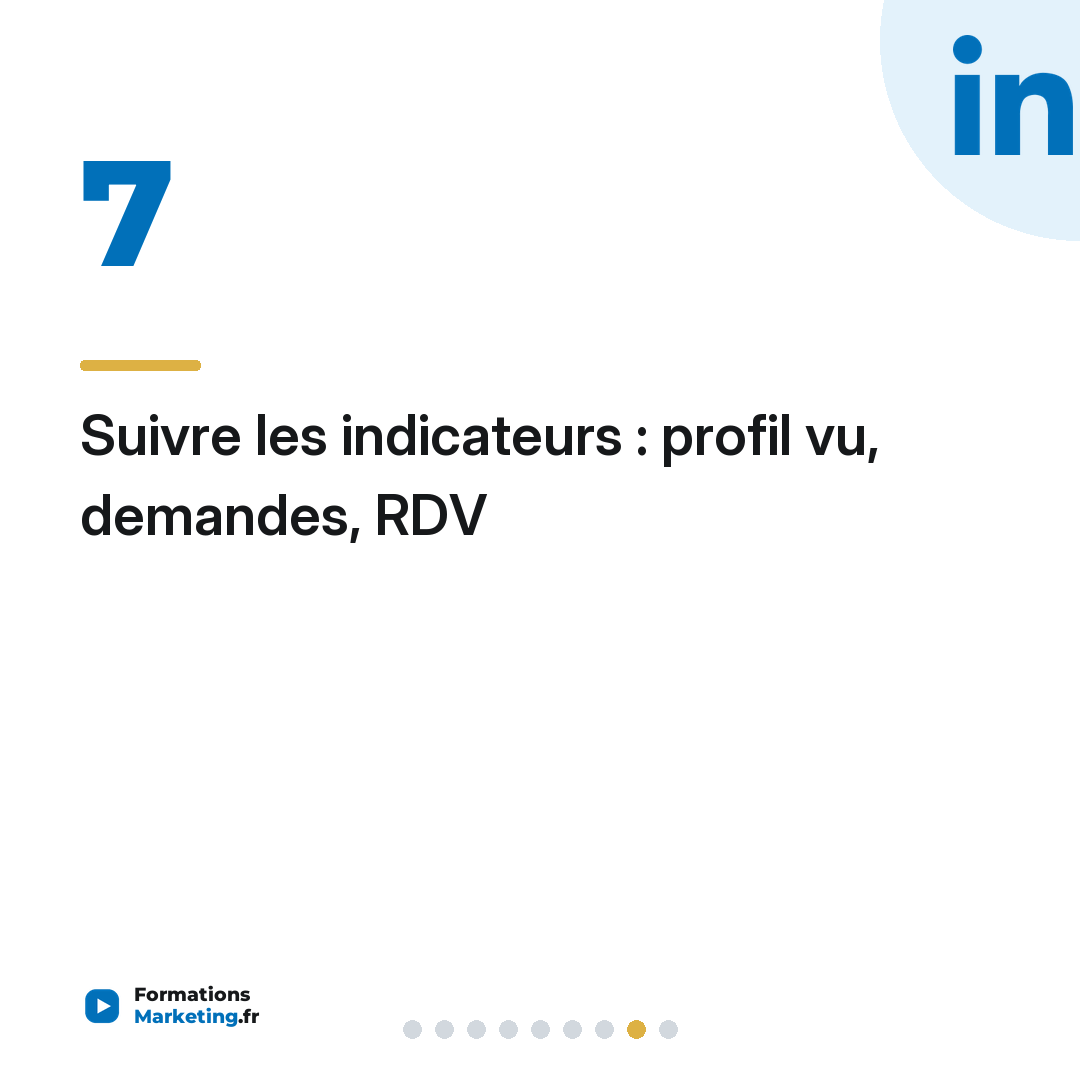 Suivre les indicateurs : profil vu, demandes, RDV