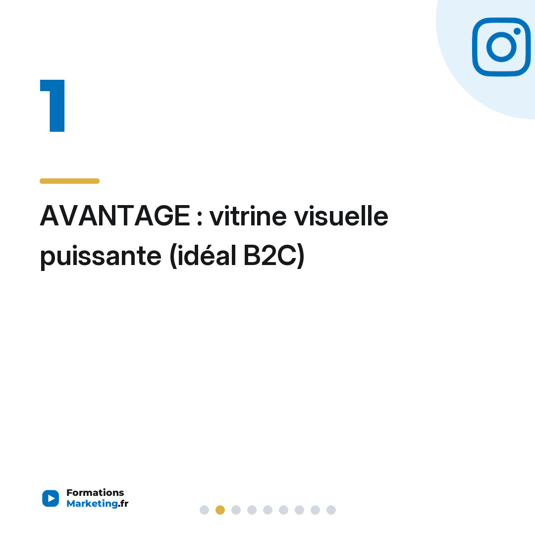 AVANTAGE : vitrine visuelle puissante (idéal B2C)
