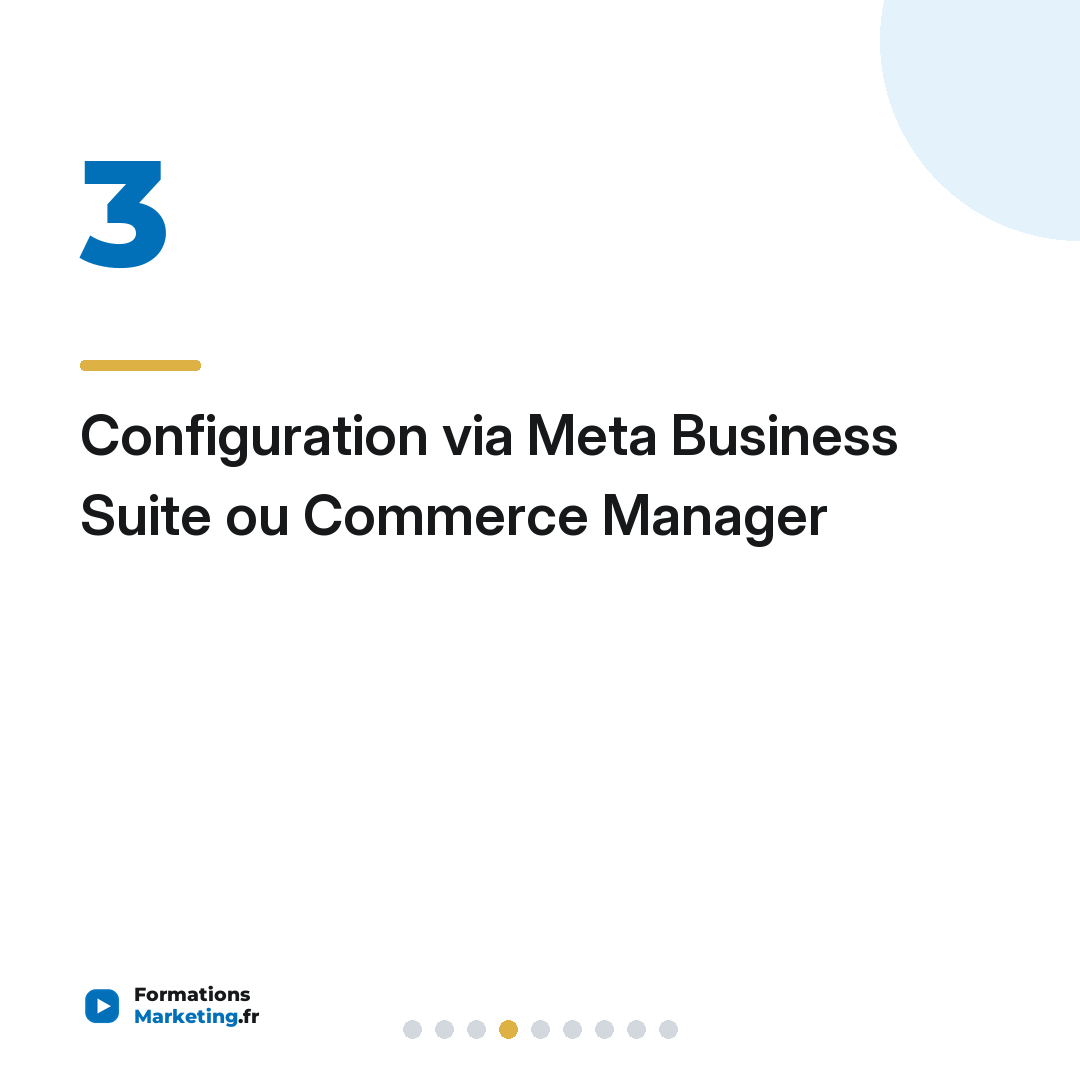 Configuration via Meta Business Suite ou Commerce Manager