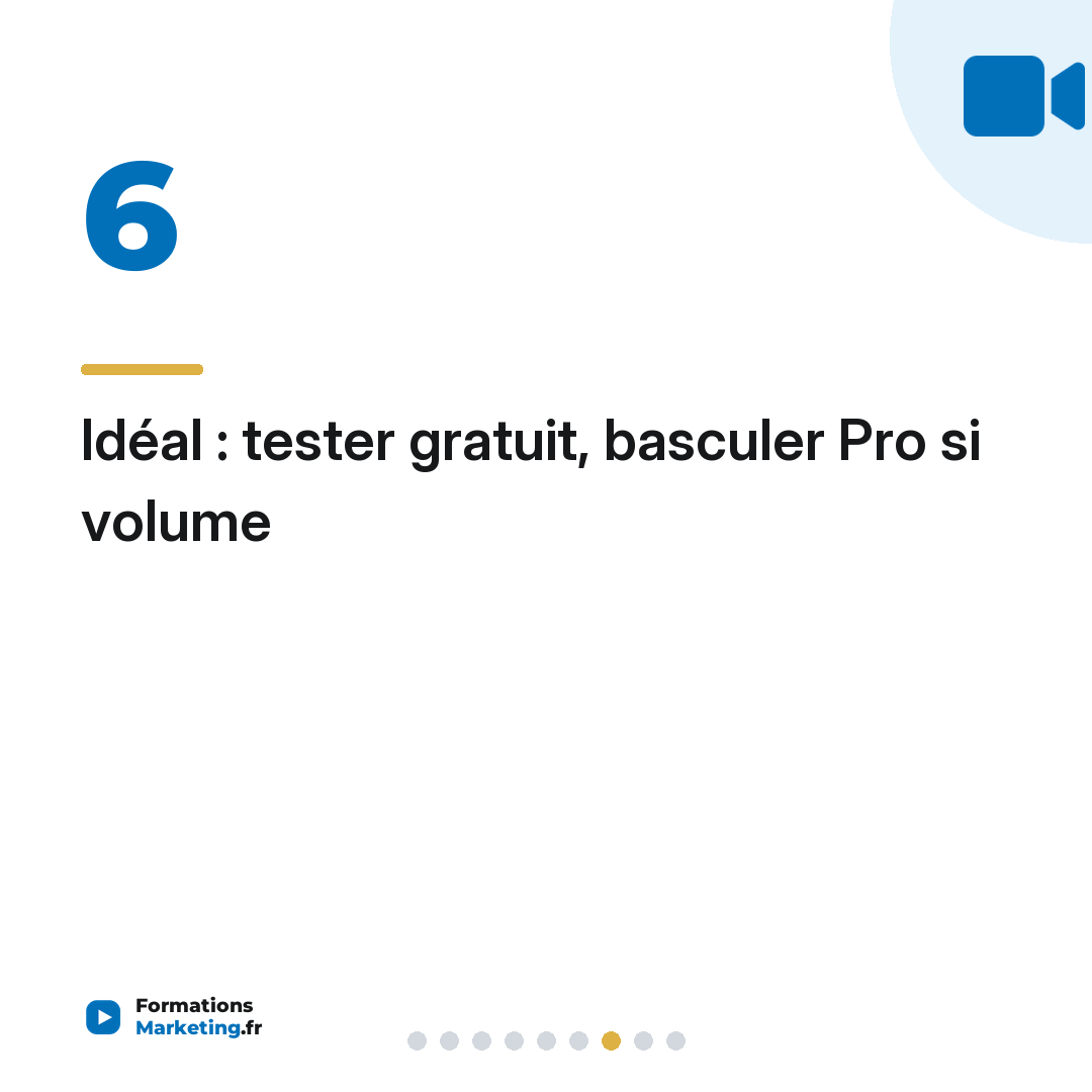 Idéal : tester gratuit, basculer Pro si volume