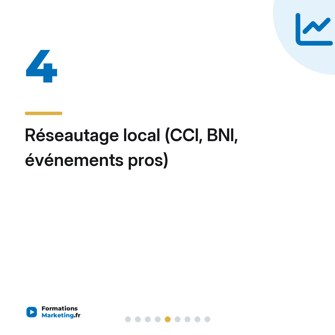 Réseautage local (CCI, BNI, événements pros)