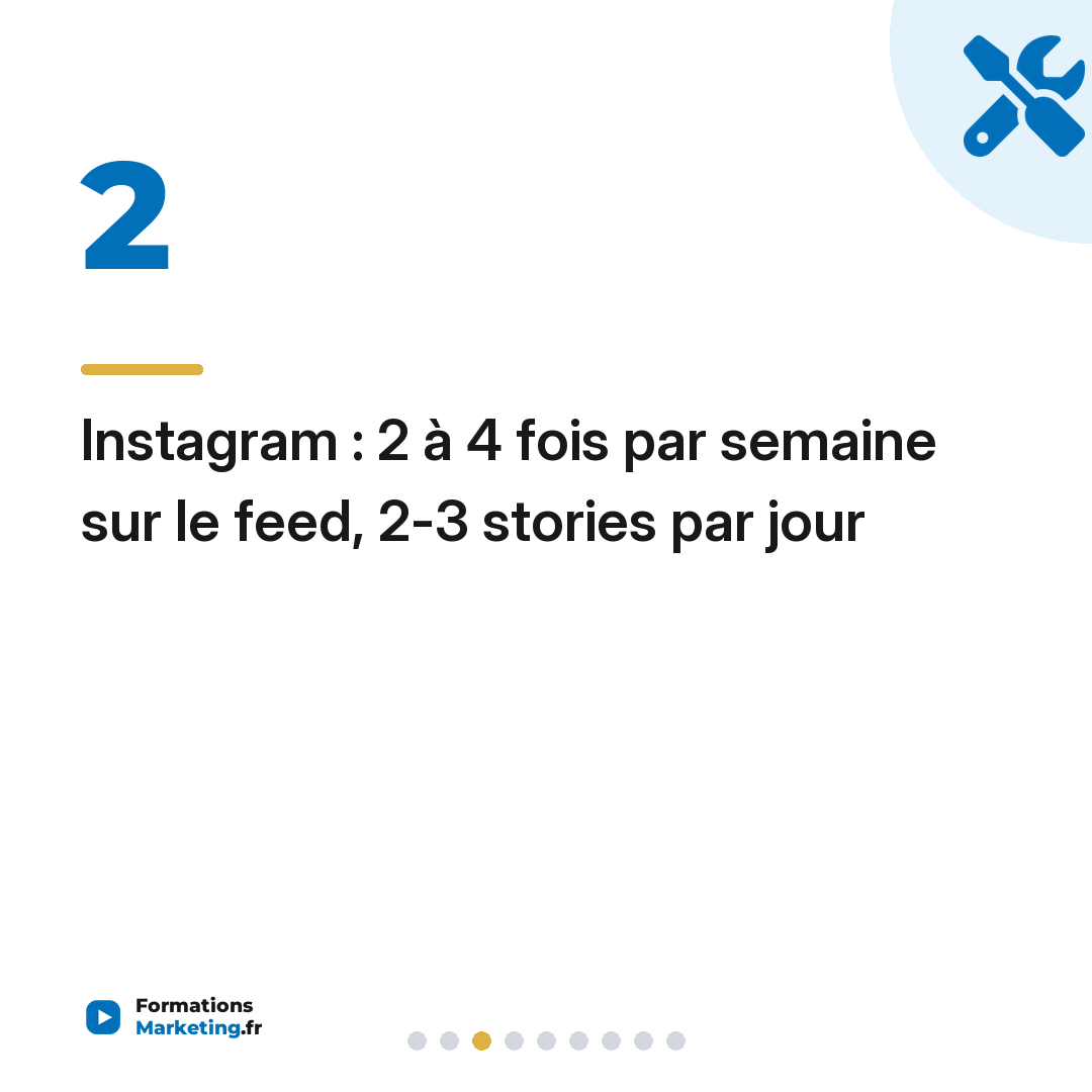 Instagram : 2 à 4 fois par semaine sur le feed, 2-3 stories par jour