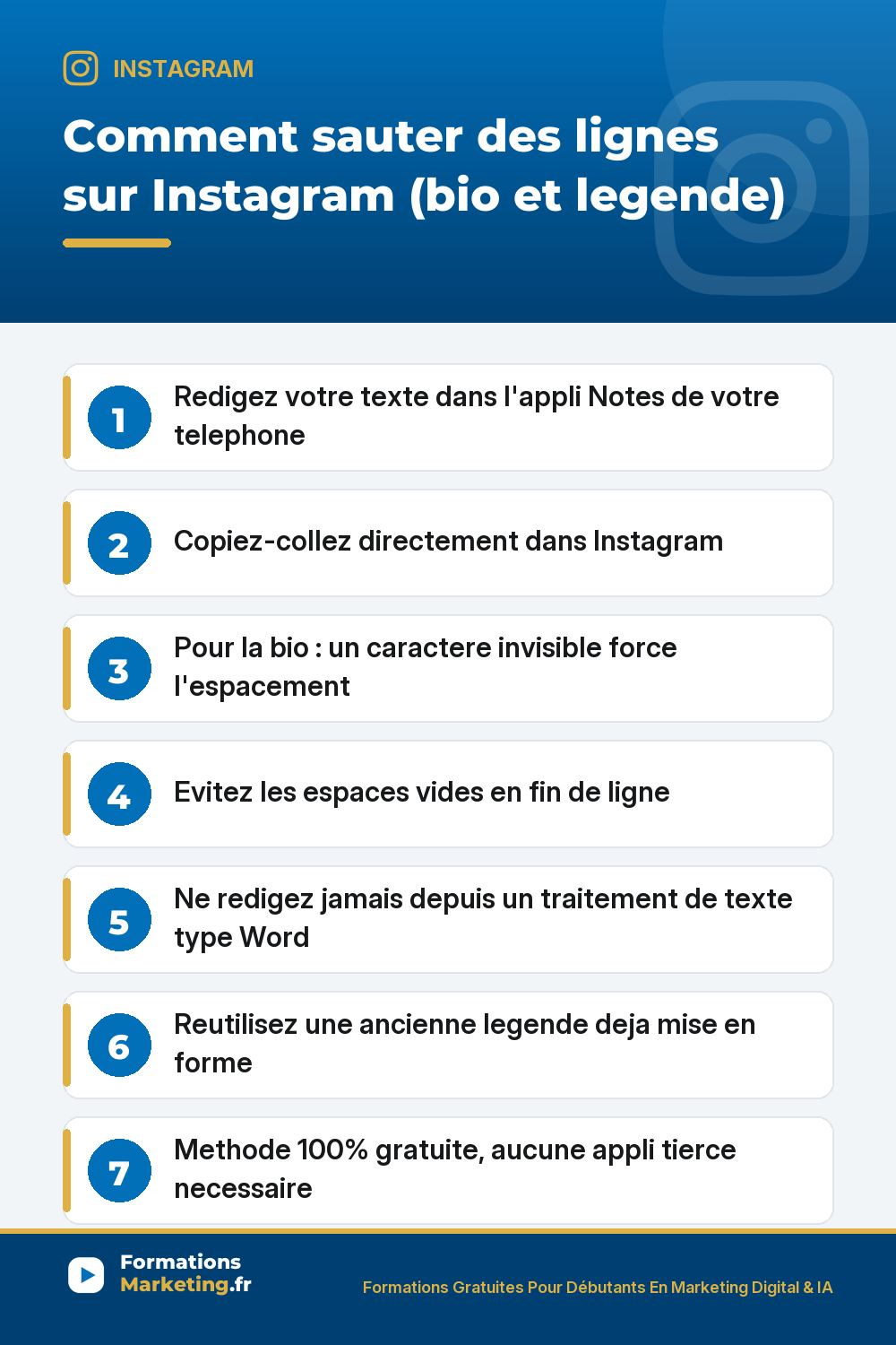 Comment sauter des lignes sur Instagram : methode gratuite pour bio et legende