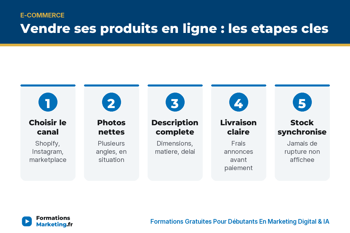 Vendre ses produits en ligne : canal, photos, description, livraison, stock, paiement, fidelisation - formationsmarketing.fr