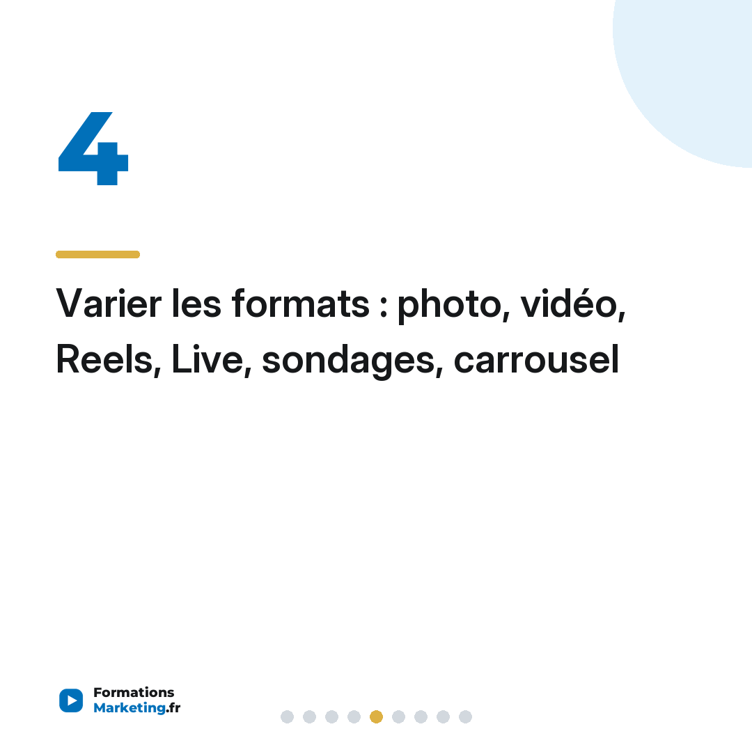 Varier les formats : photo, vidéo, Reels, Live, sondages, carrousel