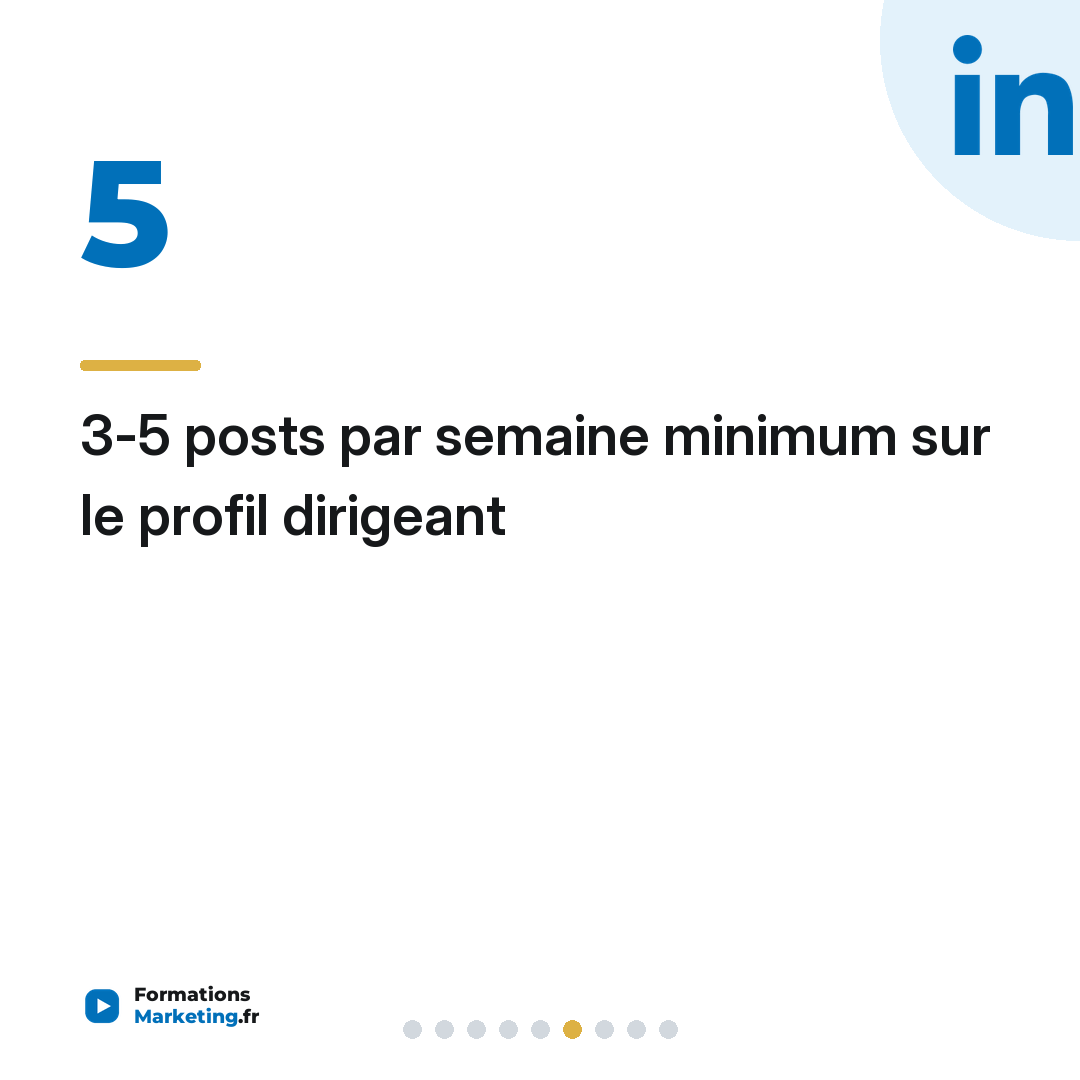 3-5 posts par semaine minimum sur le profil dirigeant