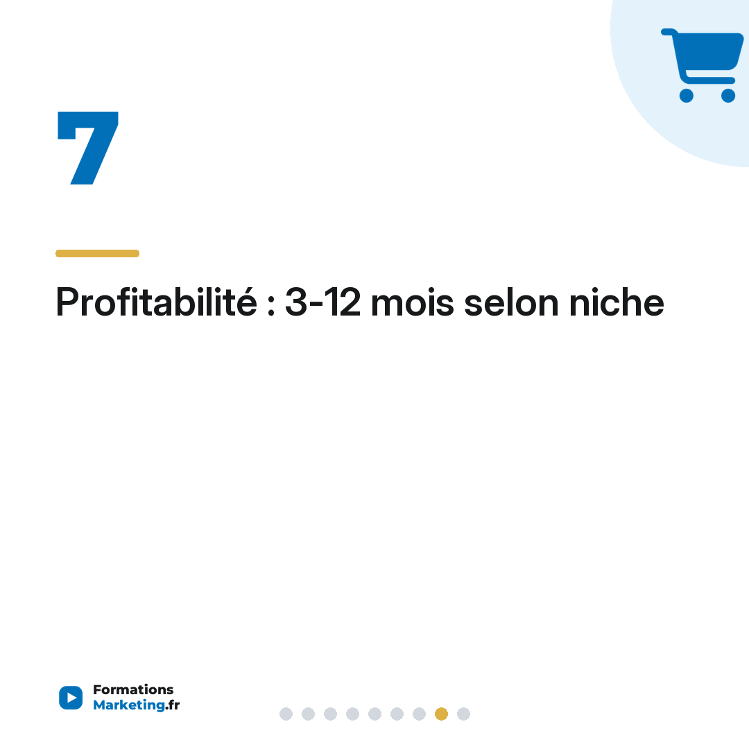 Profitabilité : 3-12 mois selon niche