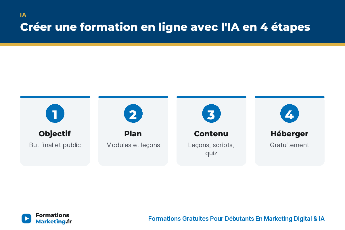Créer une formation en ligne avec l'IA en 4 étapes : objectif, plan, contenu, hébergement - formationsmarketing.fr