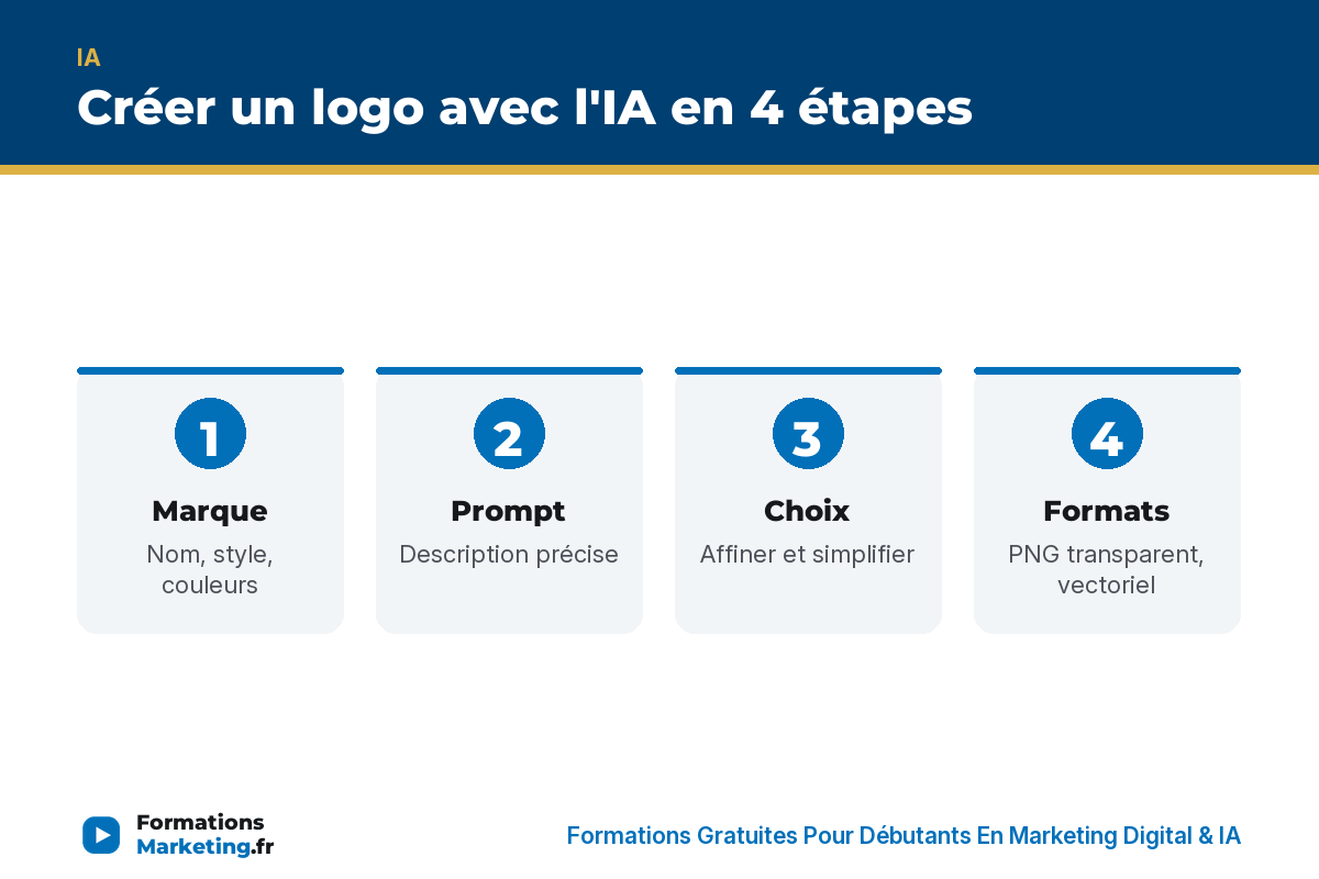 Créer un logo avec l'IA en 4 étapes : marque, prompt, choix, formats - formationsmarketing.fr