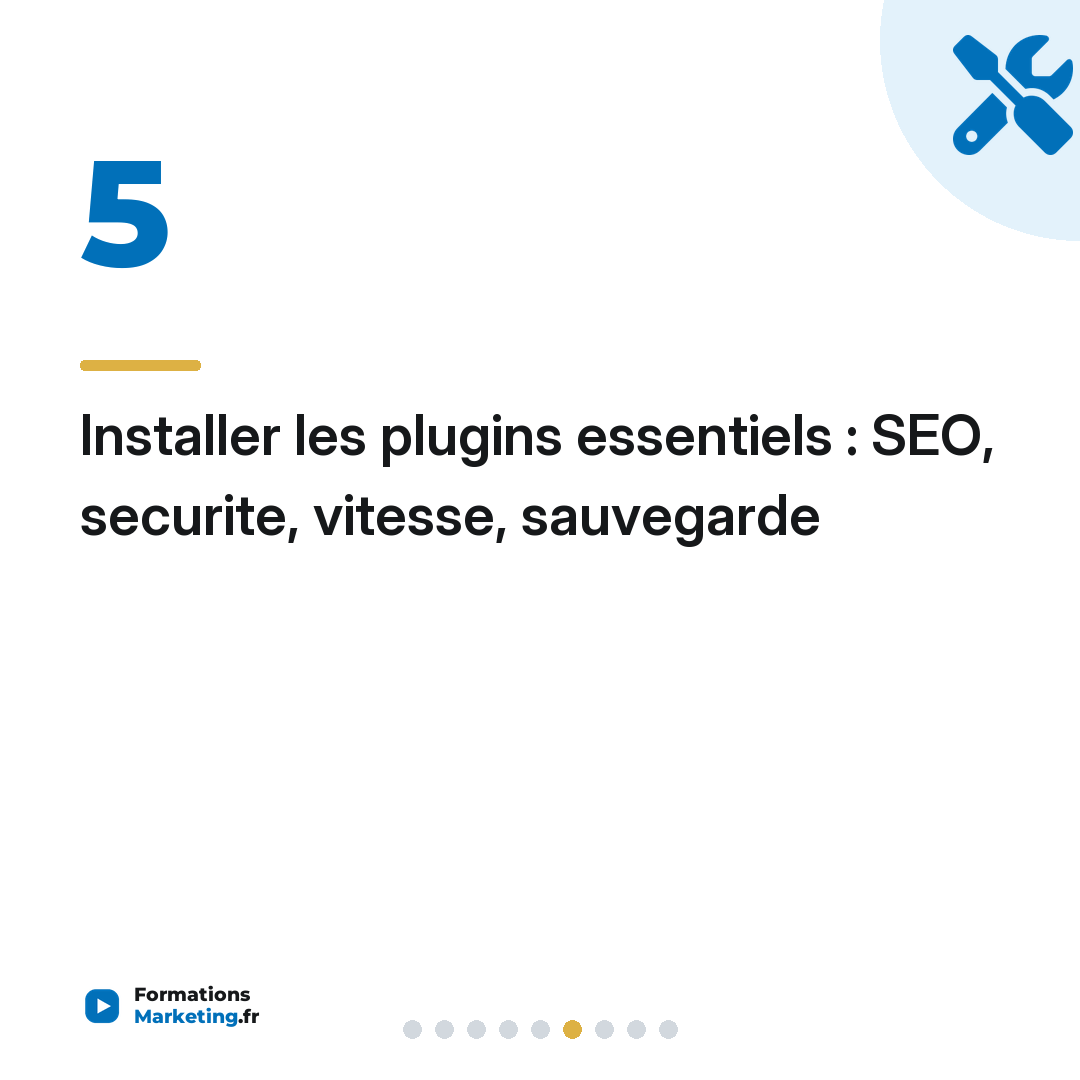 Installer les plugins essentiels : SEO, securite, vitesse, sauvegarde