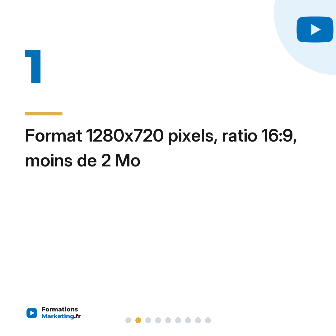 Format 1280x720 pixels, ratio 16:9, moins de 2 Mo