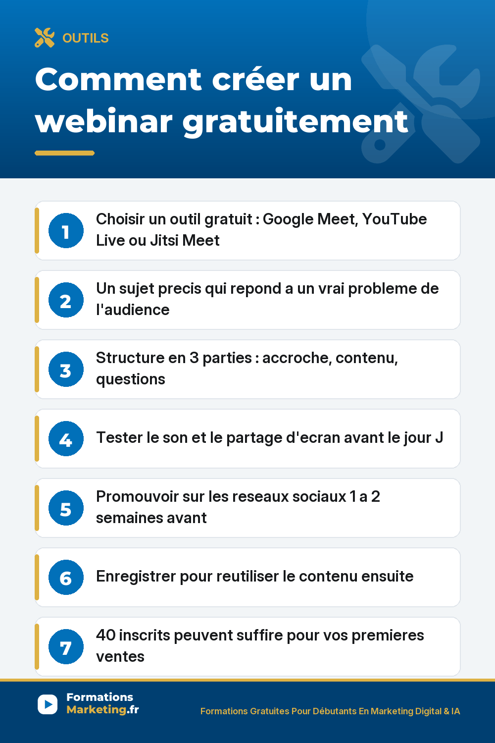 creer webinar pinterest Comment créer un webinar gratuitement : outil Google Meet YouTube Live Jitsi Meet, sujet precis, structure accroche contenu questions, tester avant le jour J, promouvoir reseaux sociaux, reutiliser le replay