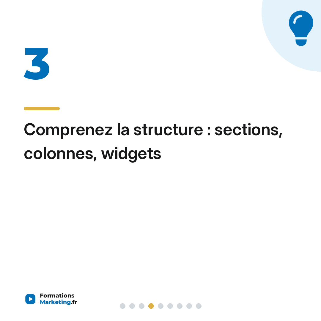 Comprenez la structure : sections, colonnes, widgets