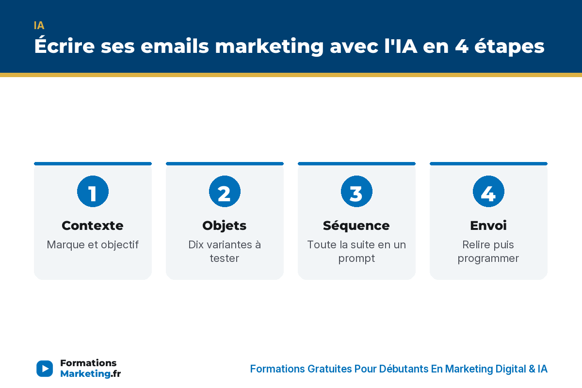 Écrire ses emails marketing avec l'IA en 4 étapes : contexte, objets, séquence, envoi - formationsmarketing.fr