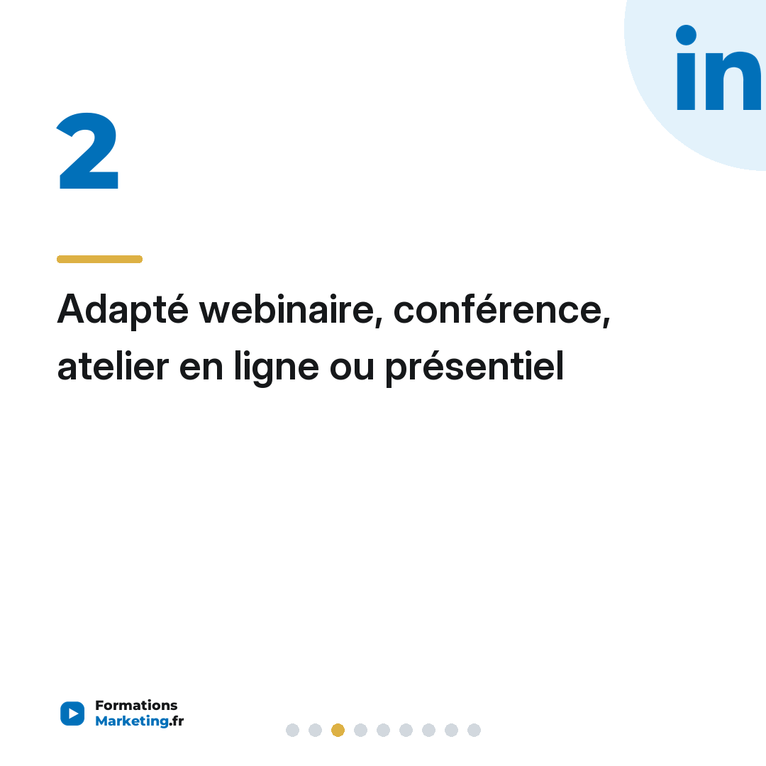 Adapté webinaire, conférence, atelier en ligne ou présentiel
