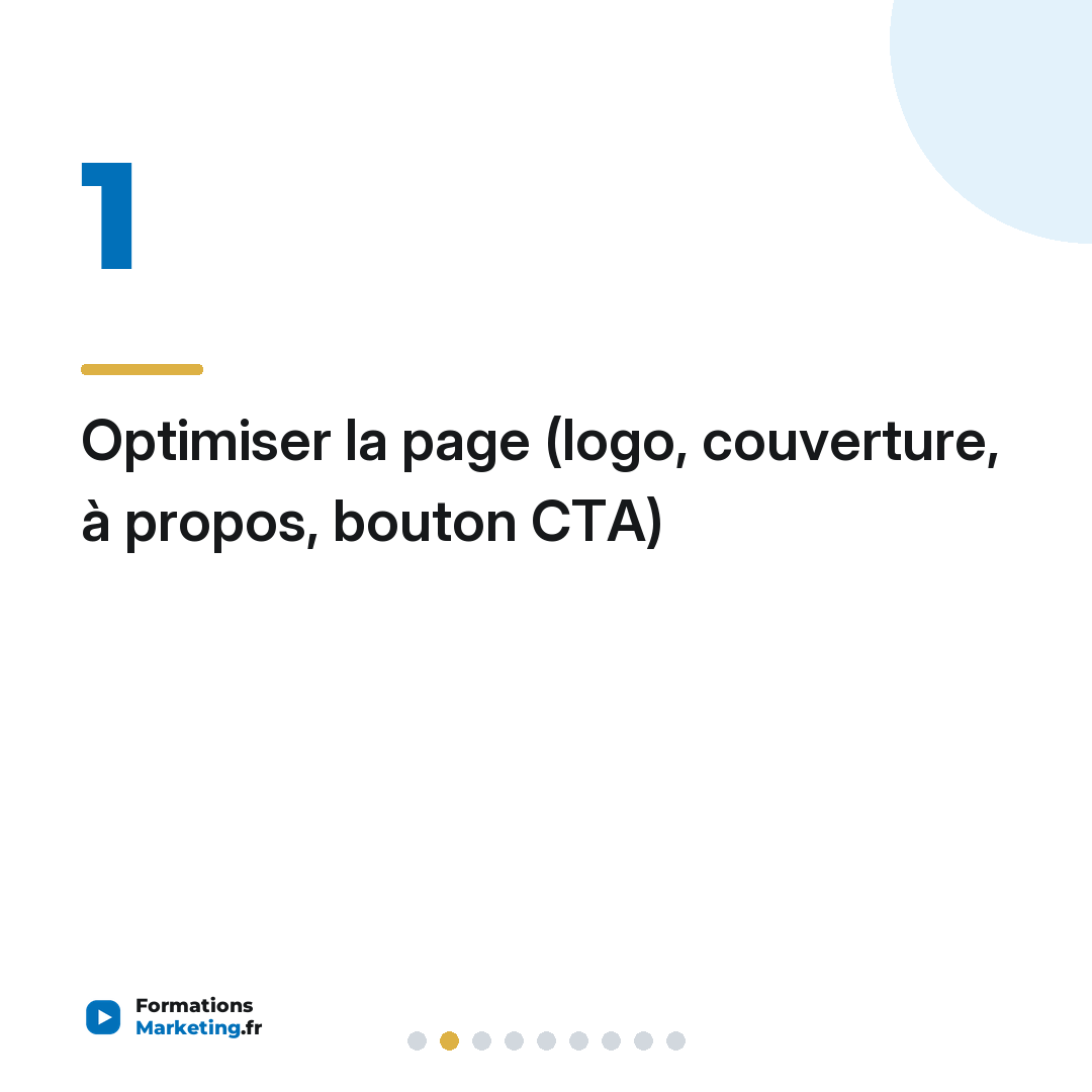 Optimiser la page (logo, couverture, à propos, bouton CTA)