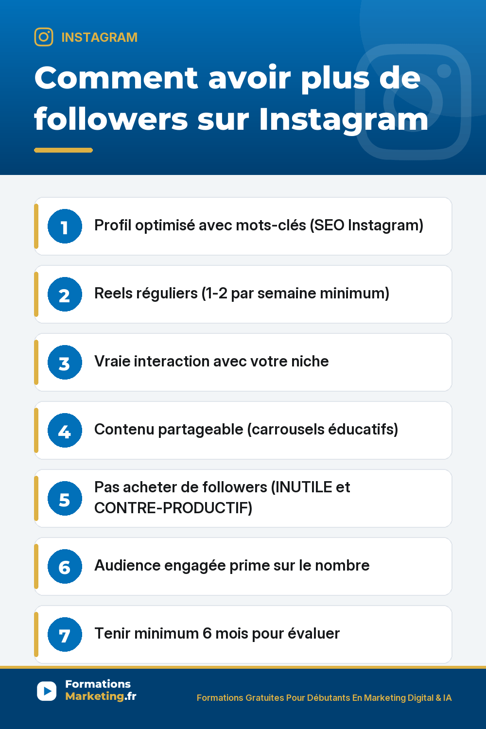 followers ig pinterest Plus de followers Instagram 10 astuces organiques : profil optimisé avec mots-clés Instagram moteur de recherche, Reels réguliers 1-2 par semaine format à plus forte portée organique 2026, vraie interaction avec votre niche commenter avec valeur, contenu partageable carrousels éducatifs, repartager UGC user generated content, collaborations Reels comptes complémentaires, jamais acheter d'abonnés INUTILE et CONTRE-PRODUCTIF