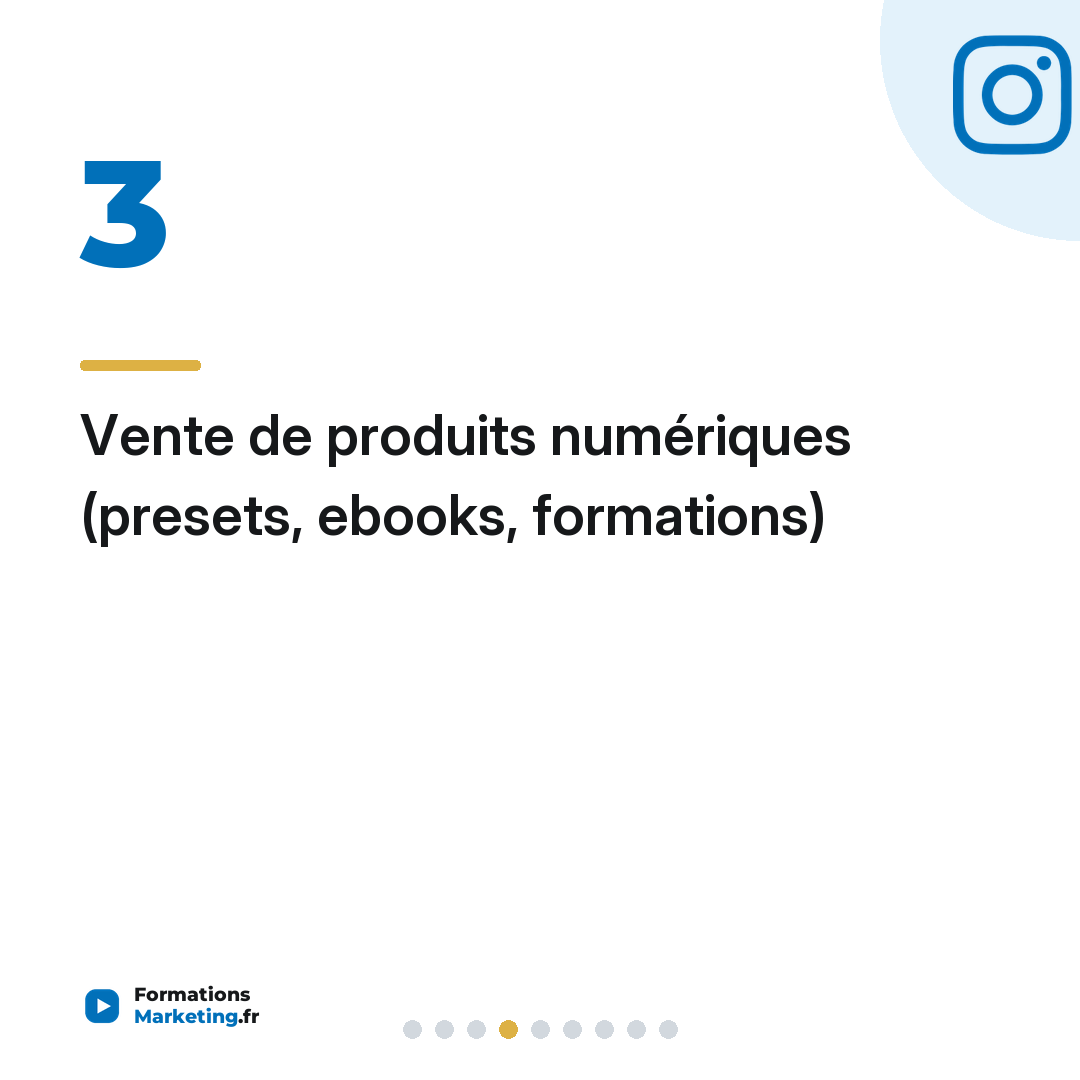 Vente de produits numériques (presets, ebooks, formations)