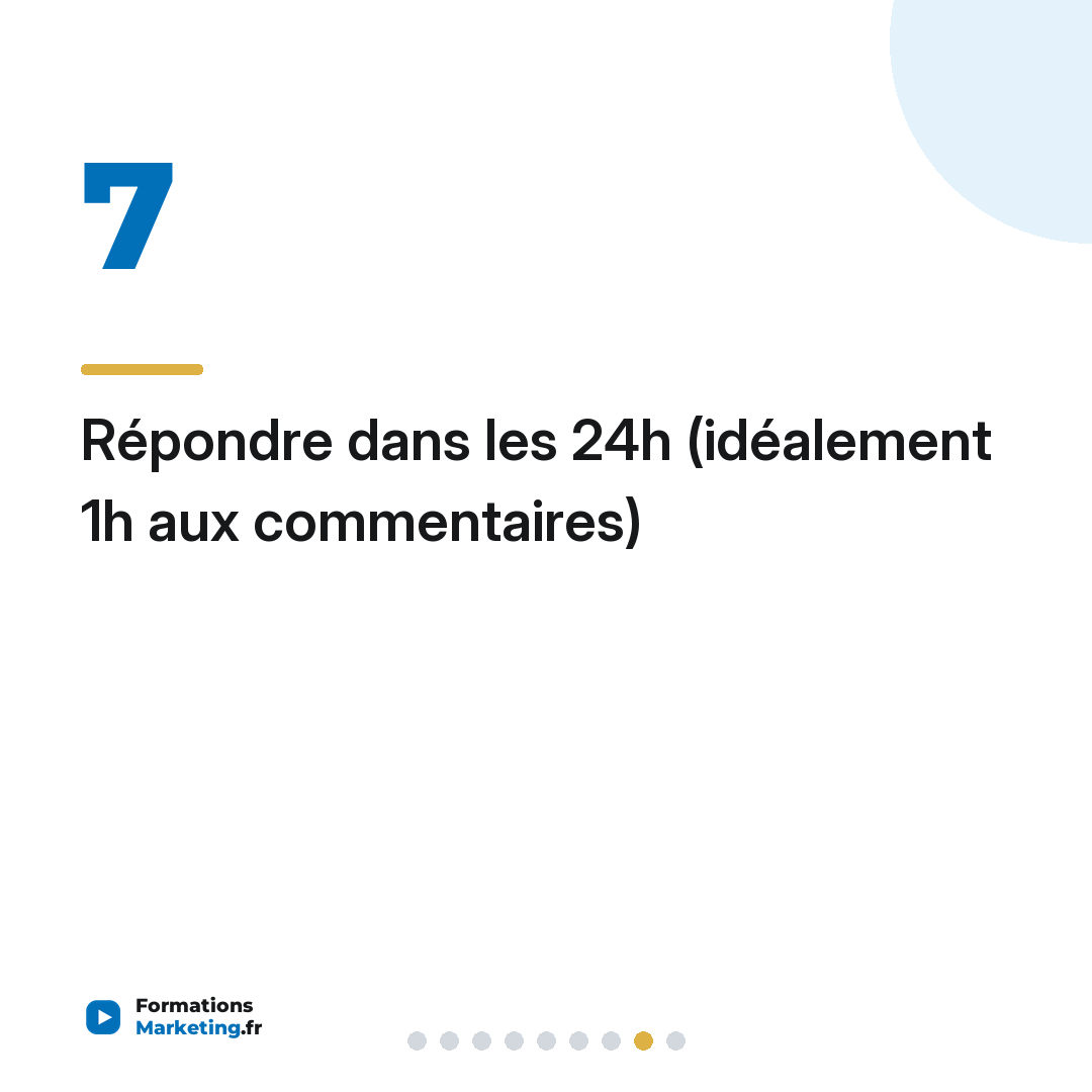 Répondre dans les 24h (idéalement 1h aux commentaires)