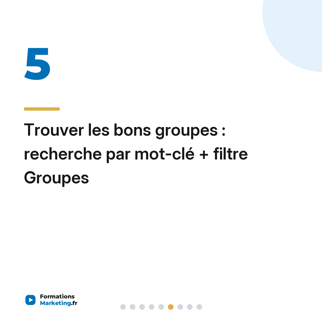 Trouver les bons groupes : recherche par mot-clé + filtre Groupes