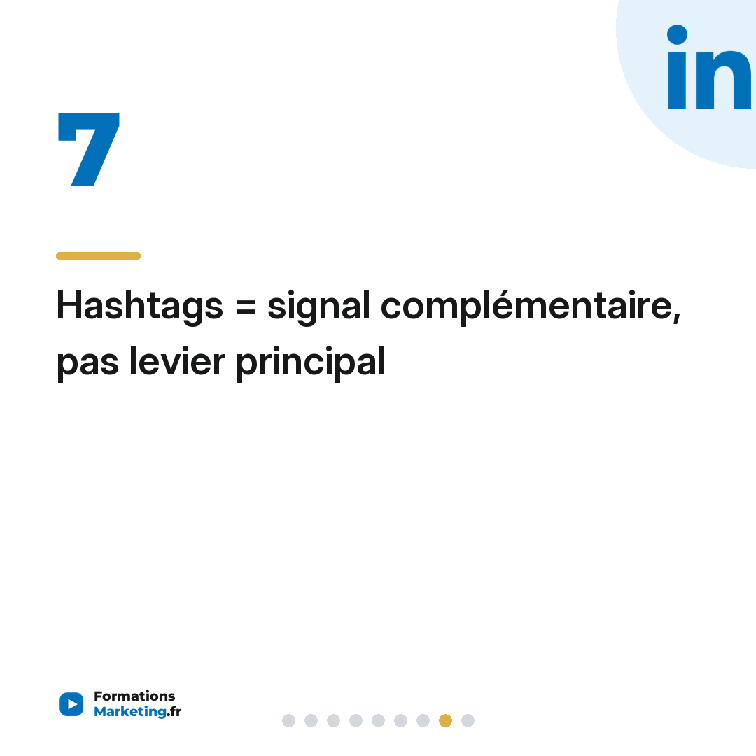 hashtags li carrousel 8 Hashtags = signal complémentaire, pas levier principal
