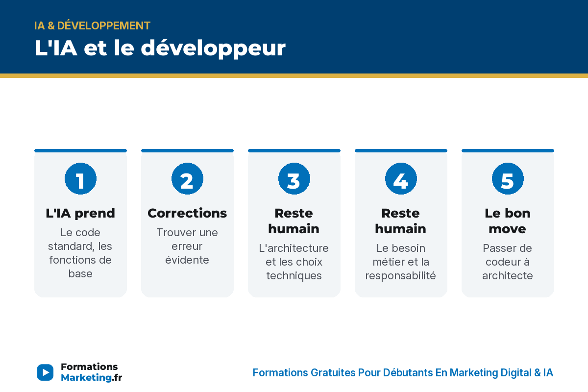 ia remplacer developpeur infographie L'IA et le développeur : ce qu'elle prend, ce qui reste humain, passer de codeur à architecte - formationsmarketing.fr