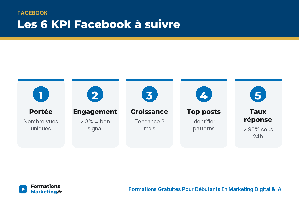 kpi facebook infographie 6 KPI Facebook : portée, engagement, croissance, top posts, taux réponse, conversions - formationsmarketing.fr