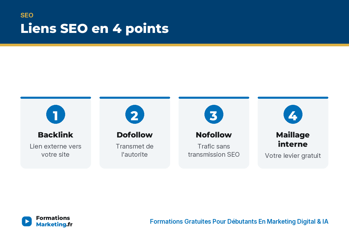 Liens SEO en 4 points : backlink, dofollow, nofollow, maillage interne - formationsmarketing.fr