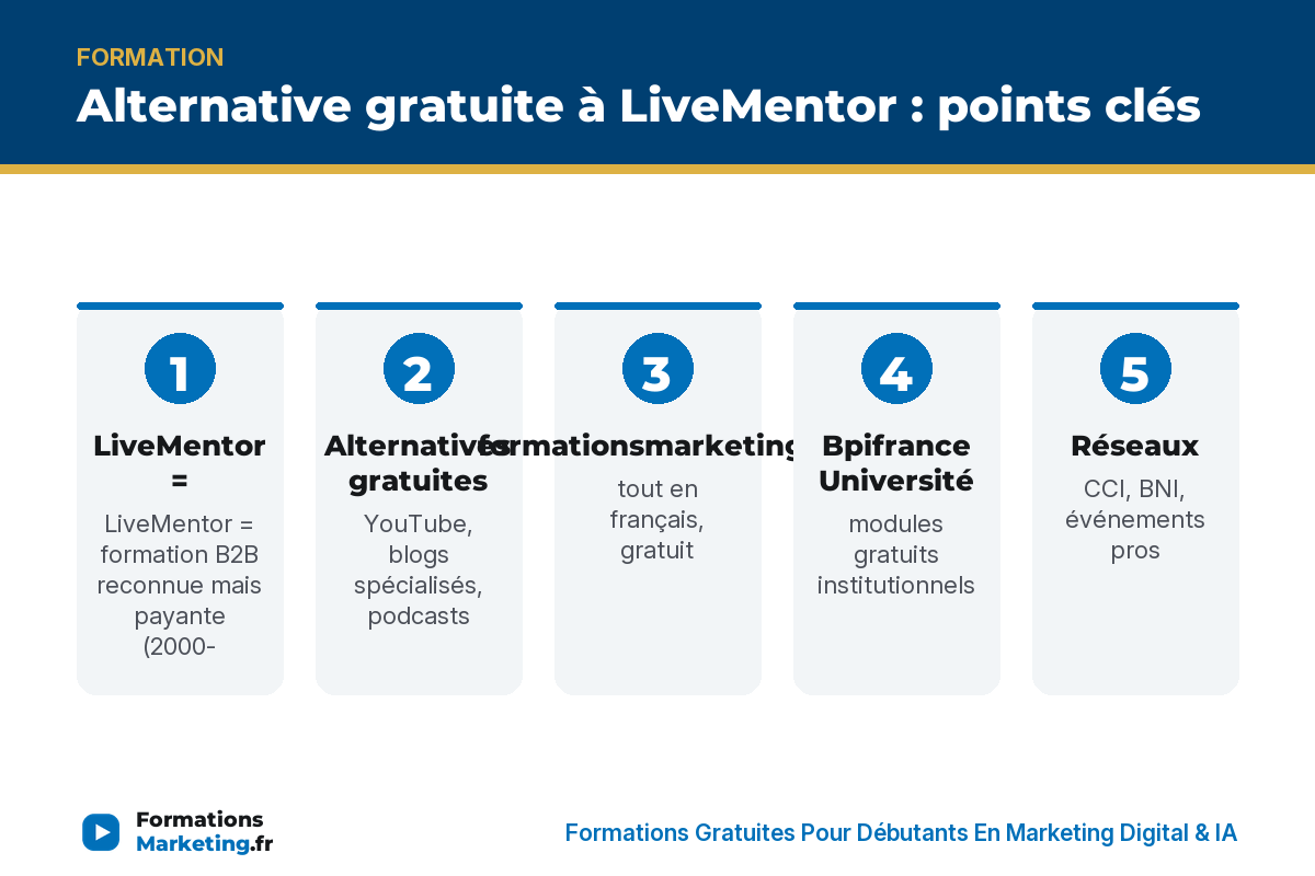 Alternative gratuite à LiveMentor : points clés - formationsmarketing.fr
