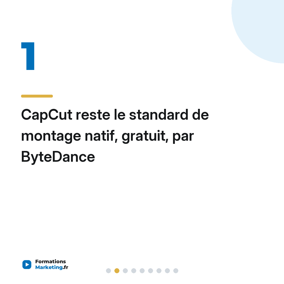 CapCut reste le standard de montage natif, gratuit, par ByteDance