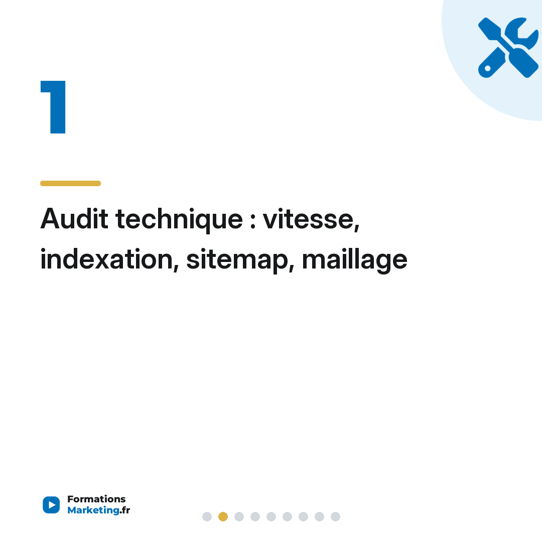 Audit technique : vitesse, indexation, sitemap, maillage