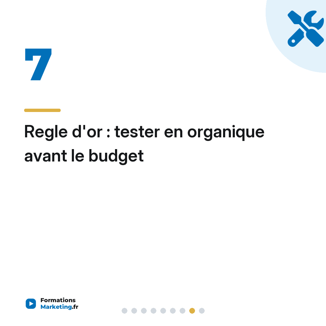 Regle d'or : tester en organique avant le budget