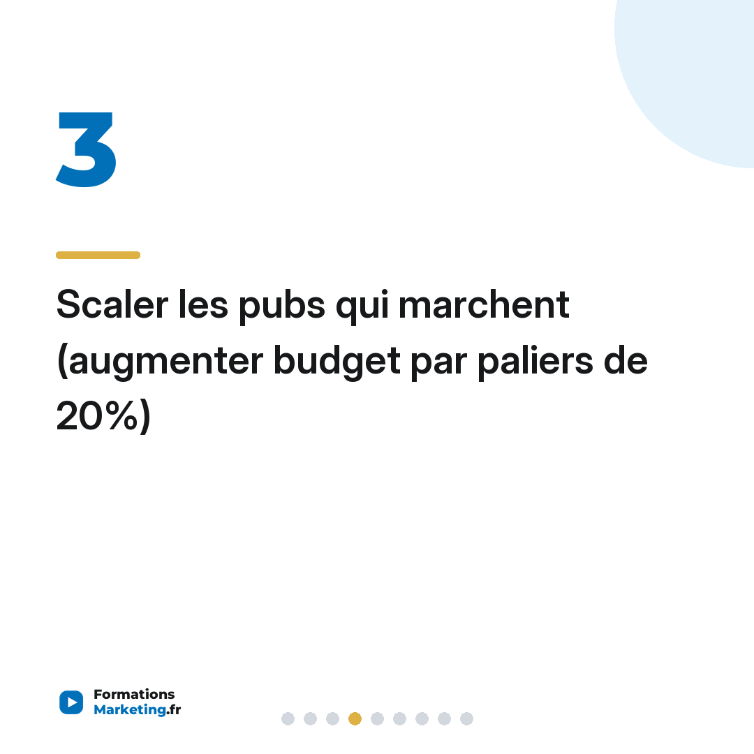 Scaler les pubs qui marchent (augmenter budget par paliers de 20%)