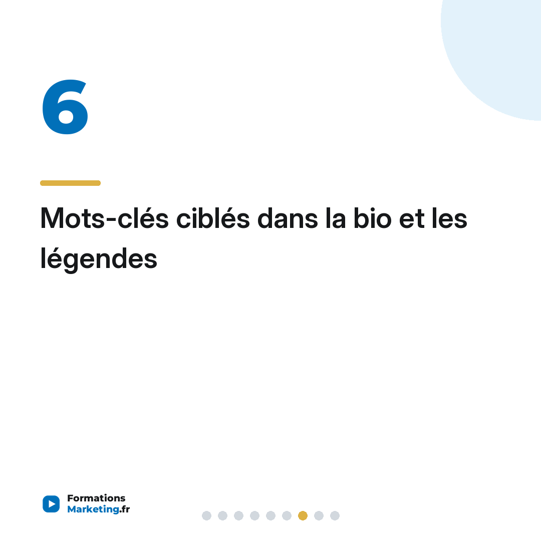 Mots-clés ciblés dans la bio et les légendes