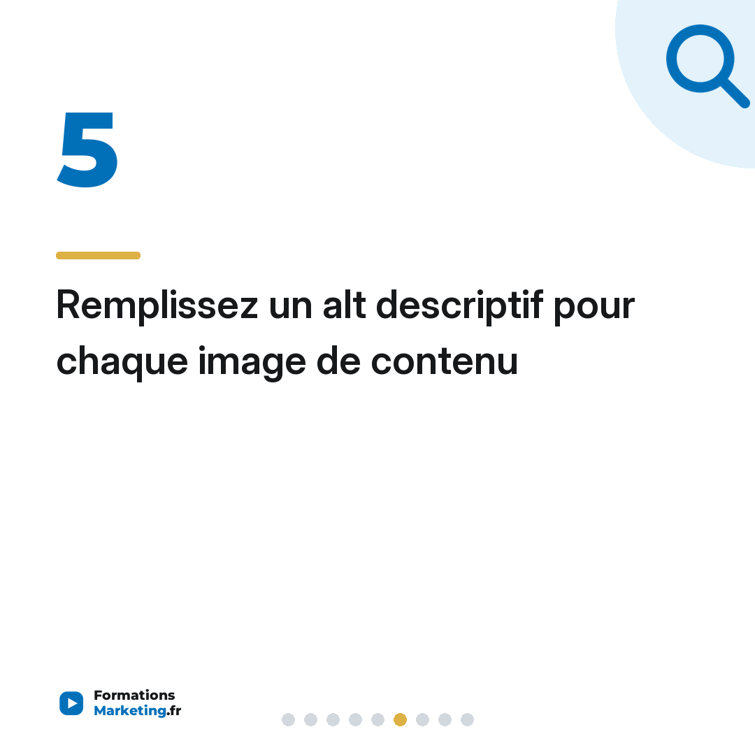Remplissez un alt descriptif pour chaque image de contenu