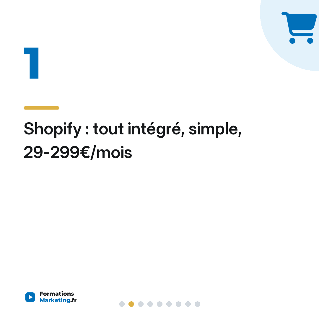 Shopify : tout intégré, simple, 29-299€/mois