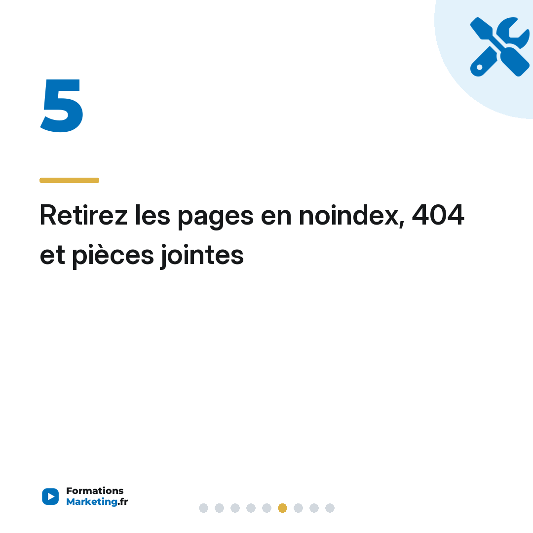 Retirez les pages en noindex, 404 et pièces jointes