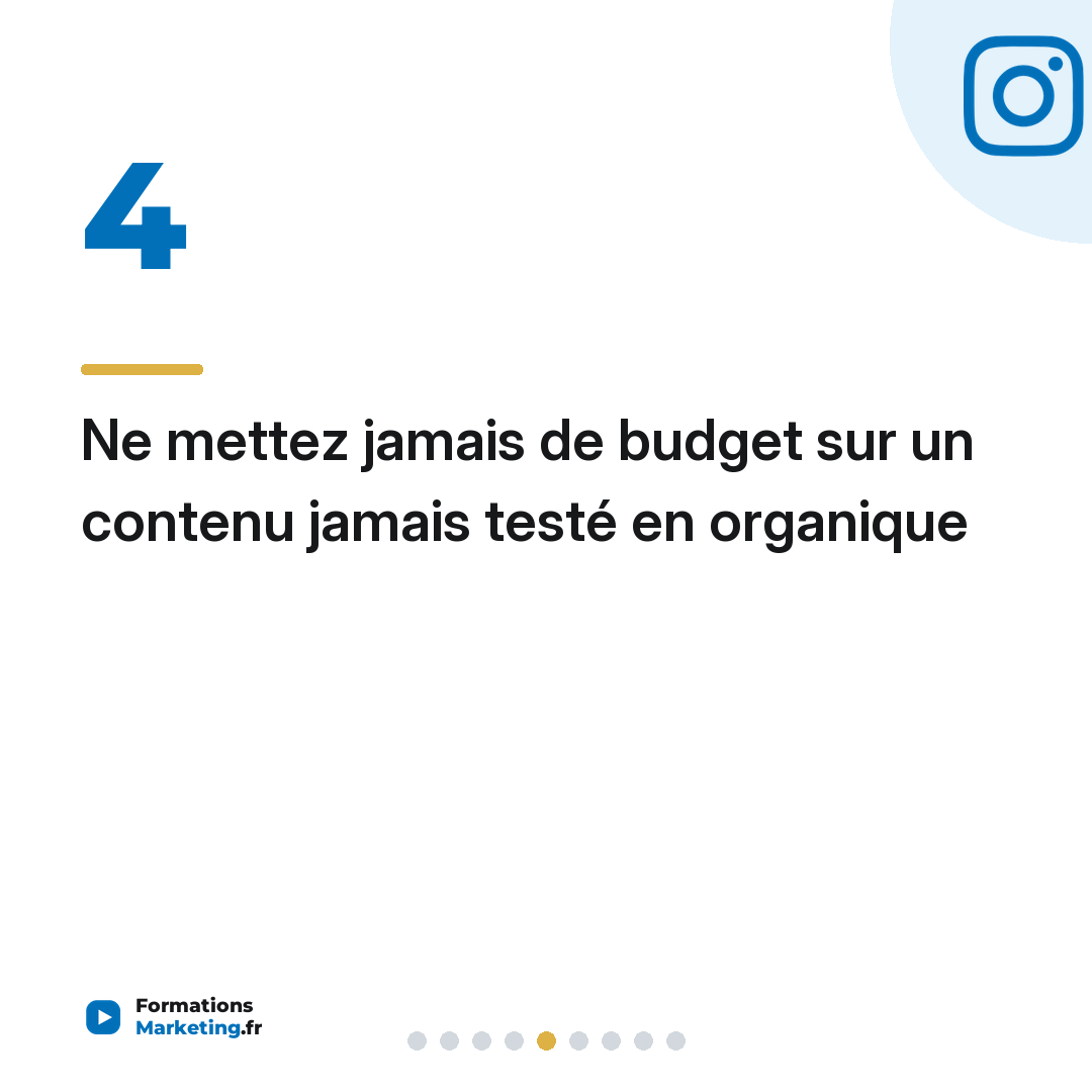 Ne mettez jamais de budget sur un contenu jamais testé en organique