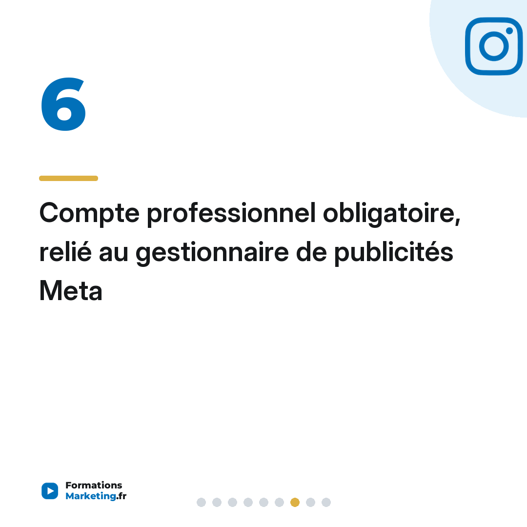 Compte professionnel obligatoire, relié au gestionnaire de publicités Meta