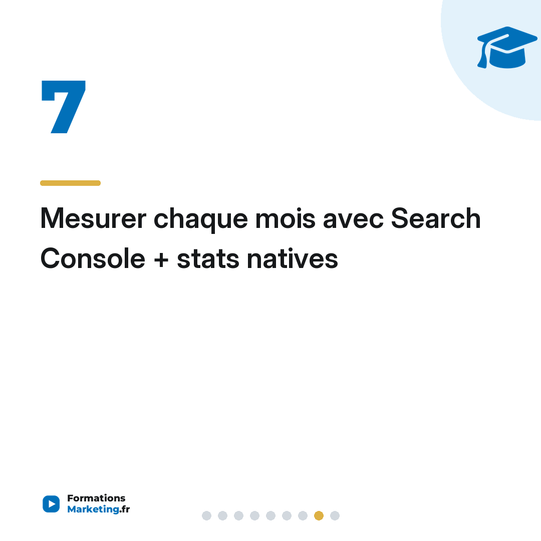 Mesurer chaque mois avec Search Console + stats natives